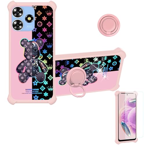 for ZTE AXON 50 Lite Case Compatible with ZTE Blade A73 4G / Blade V50 Smart Phone Case Cover [with Tempered Glass Screen Protector][PC + Silicone][Ring Support] [Colorful Reflect Light] IMDF-JXX