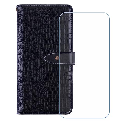 FZZSZS Case for Blackview BV9300 Pro (6.7") + Screen Protector Film Tempered Glass, Magnetic PU Wallet Flip Protective Cover with Card Slots Shell, Black Leather Case HZ2