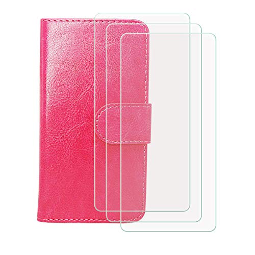 FZZSZS PU Leather Wallet Flip Protective Case for Lava Yuva Pro (6.52") + [3 Pack] Screen Protector Film Tempered Glass, Magnetic Flip Cover with Card Slots and Stand Shell - Rose