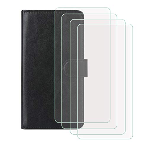 FZZSZS PU Leather Wallet Flip Protective Case for Mobicel IX (6.4") + [4 Pack] Screen Protector Film Tempered Glass, Magnetic Flip Cover with Card Slots and Stand Shell - Black