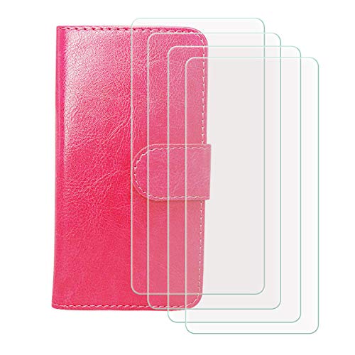 FZZSZS PU Leather Wallet Flip Protective Case for Mobicel IX Pro (6.52") + [4 Pack] Screen Protector Film Tempered Glass, Magnetic Flip Cover with Card Slots and Stand Shell - Rose