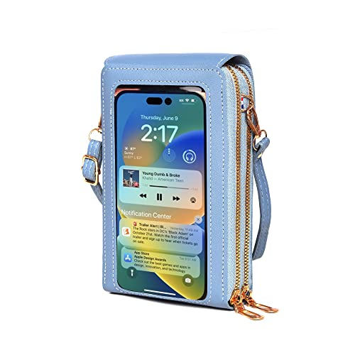 GEARONIC Small Crossbody Bags for Women, Small Cell Phone Purse, Handbags Wallet with Credit Card Slots, Leather Phone Wallet with Strap, Phone Purse Crossbody for Women with Transparent Window-Blue