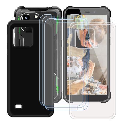 Generic Black + Transparent Cover for Oukitel WP32 + [3 Pack] HD Tempered Glass, Silicone Shell TPU Protective Back Case - Scratch Screen Protector for Oukitel WP32 (5,93")