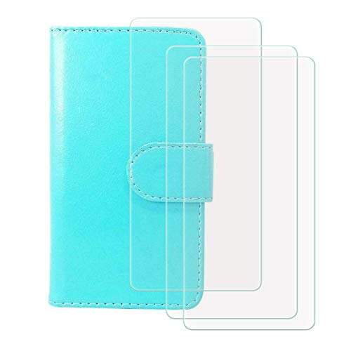 Generic Cover for Ulefone Armor 23 Ultra + 3 HD Film Protector, Screen Protector Tempered Glass - Phone case with[Cash and Card Slots] Wallet Shell for Ulefone Armor 23 Ultra - Blue-RYPT