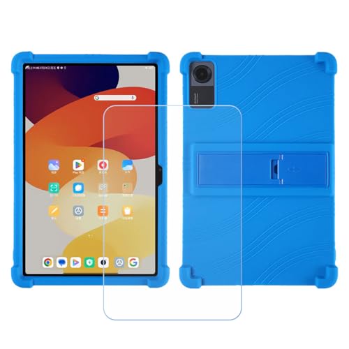 Generic TPU Cover for Lenovo Xiaoxin Pad 2024 + HD Tempered Glass, Silicone Shell Bumper Protective Back Case - 9 Hardness Anti-Scratch Screen Protector (11,0") - Blue