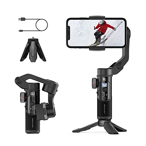 Gimbal Stabilizer for Smartphone w/OLED Display Focus and Zoom Button Face Tracking Auto-Inception 3-Axis iPhone Gimbel for iPhone 15 14 13 12 Pro Max Galaxy S23 TikTok YouTube AOCHUAN Smart XR