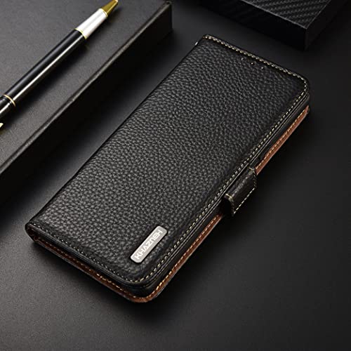 GIMENOHIG Genuine Leather case for Sony Xperia 1 V, [RFID Blocking] Card Pocket Wallet Shock Absorption with Side Magnet Stand Function (Green) (Black)