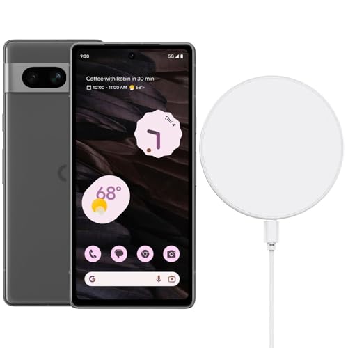 Google Pixel 7a 5G (128GB, 8GB) 6.1" OLED, 4K Camera, 4G Volte (Fully Unlocked for Global, Verizon, T-Mobile, AT&T) US Model (w/Wireless Charger, Charcoal) (Renewed)