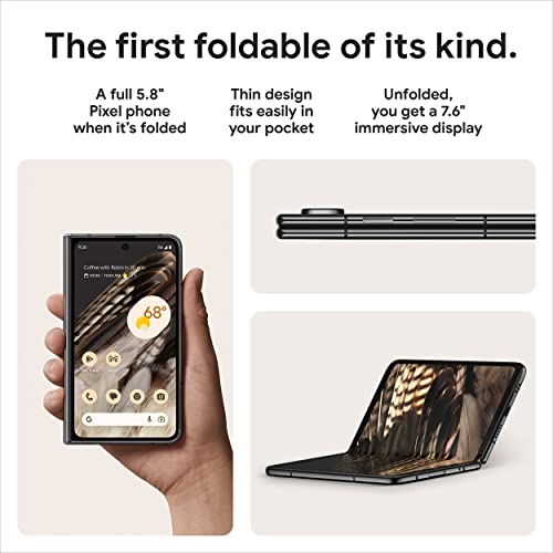 Google Pixel Fold - Unlocked Android 5G Smartphone with Telephoto Lens and Ultrawide Lens - Foldable Display - 24-Hour Battery - Obsidian - 256 GB