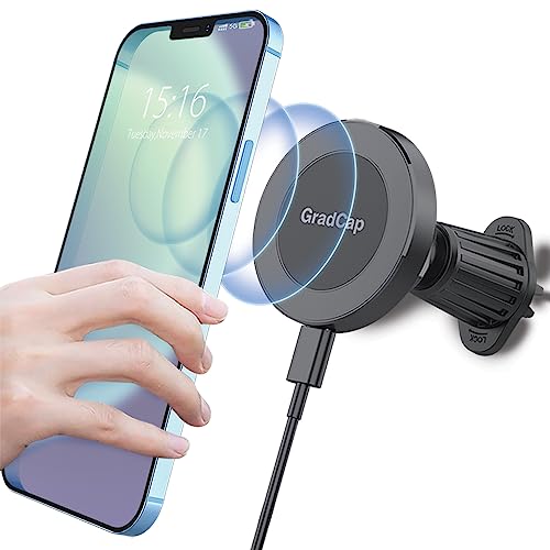 GradCap for MagSafe Car Mount Charger, Cradleless 15W Wireless Charger Magnetic Car Phone Holder for Air Vent - Never Fall Snap on Carmount Dedicated for iPhone 15 Pro Max 14 13 12 11 Plus Mini