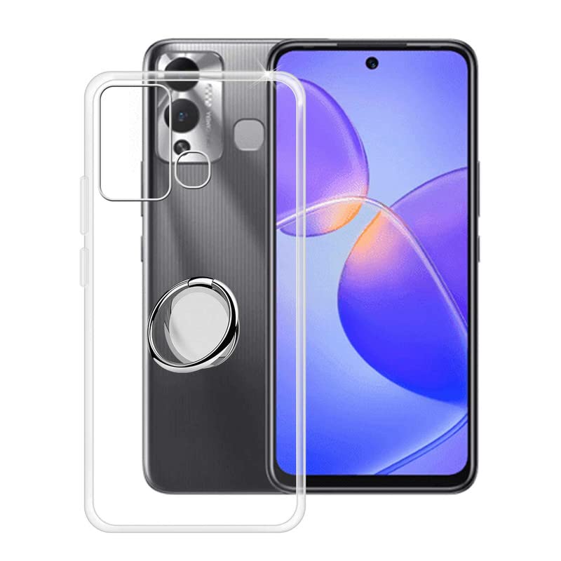 HGJTF Phone Case for Infinix Hot 12 Play Case (6.82 Inch), with 360 Degree Rotation Finger Ring Kickstand, Clear Silicone Shockproof X Anti-Scratch Shell TPU Bumper Soft Cover for Infinix Hot 12 Play