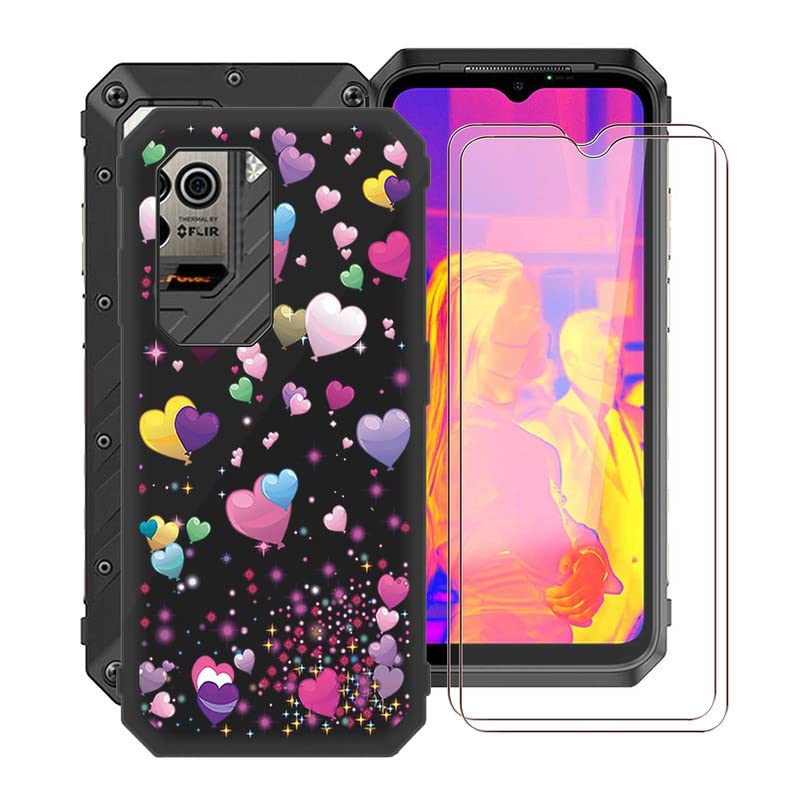 HGJTF Phone Case for Ulefone Power Armor 19 (6.58") with [2 X Tempered Glass Screen Protector], Ultra-thin Shockproof X Anti-fingerprint Soft TPU Gel Case for Ulefone Power Armor 19 - Romantic Balloon