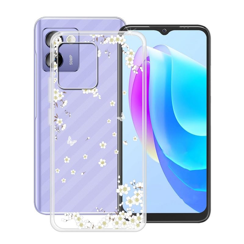 HGJTFANY Phone Case for Doogee N50 Pro (6.52"), 360° Drop Protection Cover, [Ultra-Thin ] [Anti-Yellowing] Clear Silicone Shockproof Shell for Doogee N50 Pro - White Flower