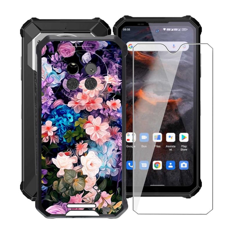 HGJTFANY Phone Case for Oukitel WP19 Pro (6.78") with [1 X Tempered Glass Screen Protector], [Ultra Thin] [Shockproof] Black Soft Silicone Bumper Cover for Oukitel WP19 Pro - Flower Wall