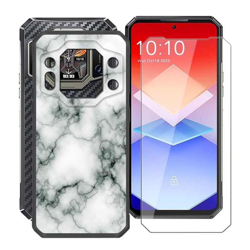 HGJTFANY Phone Case for Oukitel WP30 Pro (6.78") with [1 X Tempered Glass Screen Protector], [Ultra Thin] [Shockproof] Black Soft Silicone Bumper Cover for Oukitel WP30 Pro - Marble