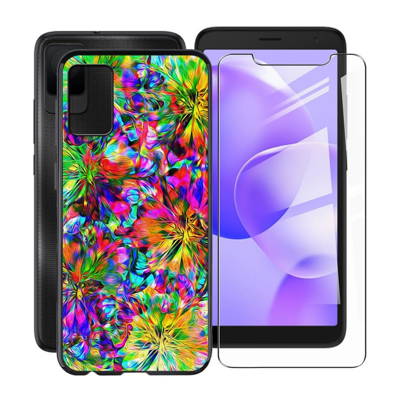 HGJTFANY Phone Case for TCL 502 (6.00") with [1 X Tempered Glass Screen Protector], [Ultra Thin] [Shockproof] Black Soft Silicone Bumper Cover for TCL 502 - Colorful