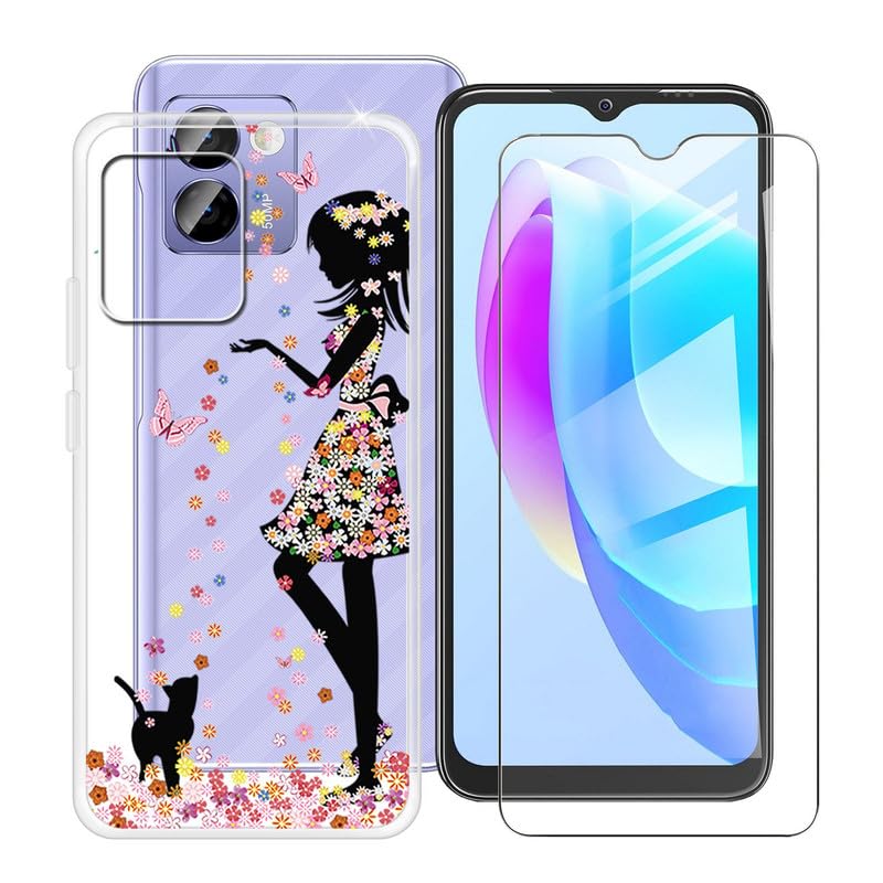 HGJTFANY Phone Case + Screen Protector for Doogee N50 Pro (6.52"), Ultra Thin Shockproof Soft Silicone Clear Cover for Doogee N50 Pro Case with Tempered Glass - Girl