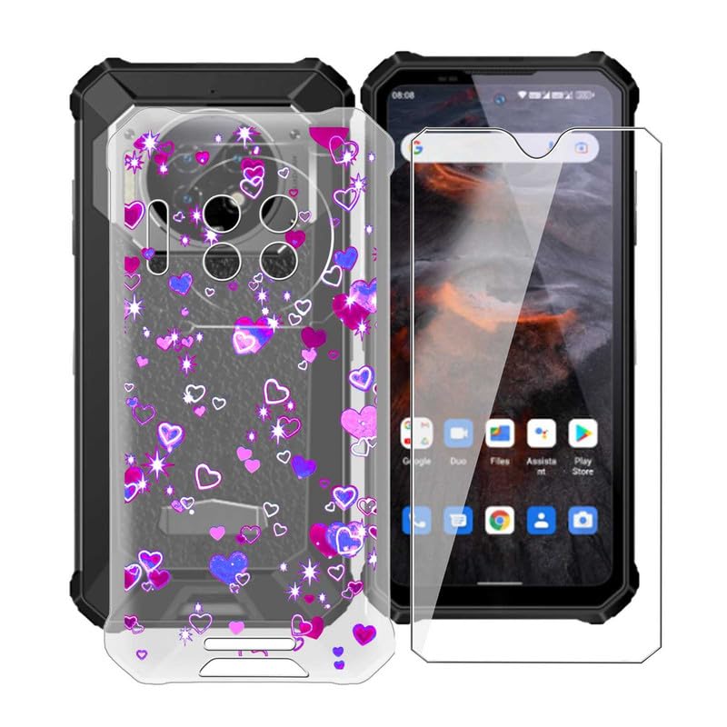 HGJTFANY Phone Case + Screen Protector for Oukitel WP19 Pro (6.78"), Ultra Thin Shockproof Soft Silicone Clear Cover for Oukitel WP19 Pro Case with Tempered Glass - Love Bubble