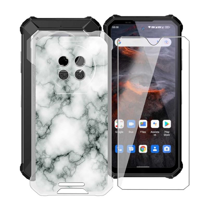 HGJTFANY Phone Case + Screen Protector for Oukitel WP19 Pro (6.78"), Ultra Thin Shockproof Soft Silicone Clear Cover for Oukitel WP19 Pro Case with Tempered Glass - Marble