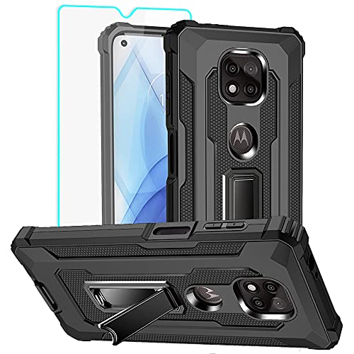 HNHYGETE for Moto G Power 2021 Case, with HD Screen Protector, Sturdy (with Kickstand) Shockproof Non-Slip Military-Grade Protection Cases Fit for Motorola G Power Case 2021 (Black)