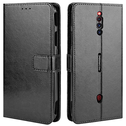 HualuBro ZTE Nubia Red Magic 5G Case, Retro PU Leather Magnetic Shockproof Book Wallet Folio Flip Case Cover with Card Slot Holder for ZTE Nubia Red Magic 5G Phone Case - Black