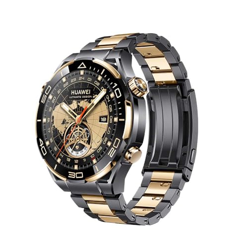 HUAWEI Watch Ultimate Design 46mm, 1.5" inch Luxury Smartwatch - 18K Gold Inlay - Black Zircon-Based Amorphous Alloy Case with Golden Titanium Strap - Bluetooth Calling - HarmonyOS