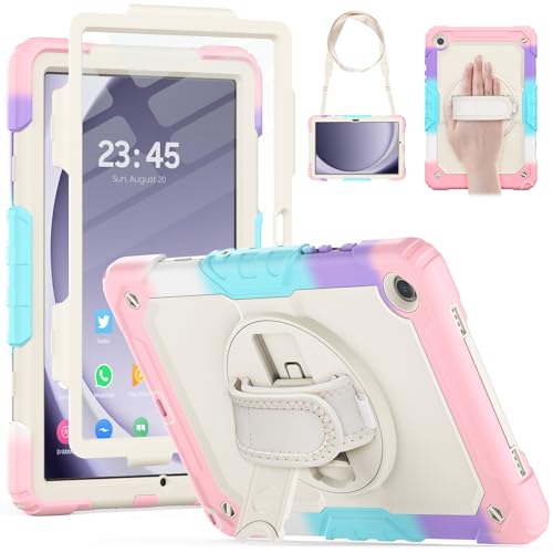 HXCASEAC Case for Samsung Galaxy Tab A9 Plus Case 11 Inch, Protective with Screen Protector/Hand Strap/Pen Holder, Sturdy Shockproof Galaxy A9 Plus Tablet Case 2023 SM-X210/X216/X218 - Pink