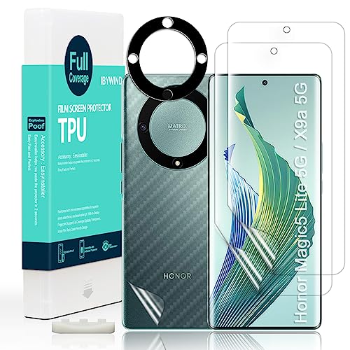 Ibywind 2 Pack Screen Protector for Honor Magic 5 Lite/X9a 6.67" +1 Pack Camera Len Protector+1 Pack Back Film,Flexible TPU Film,HD Clear,Case Friendly,Easy Install,Fingerprint Compatible