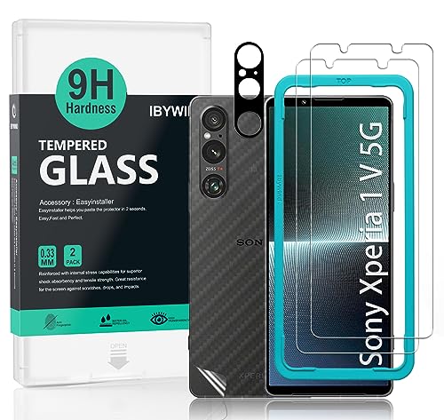 Ibywind Screen Protector for Sony Xperia 1 V 5G(6.5") 2 Pack+1 Pack Camera Len Protector+1 Back Film,9H Tempered Glass,HD,Scratch Resistant,Bubble Free,Easy Install