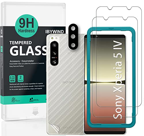 Ibywind Screen Protector For Sony Xperia 5 IV 5G(6.1 Inches),with 2Pcs Tempered Glass,1Pc Camera Lens Protector,1Pc Backing Carbon Fiber Film[Fingerprint Reader,Easy to install]