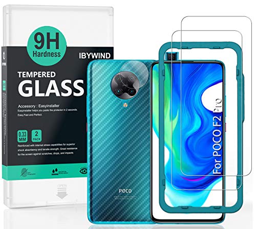 Ibywind Screen Protector For Xiaomi Poco F2 Pro/Redmi K30 Pro,with 2Pcs Tempered Glass,1Pc Camera Lens Protector,1Pc Backing Carbon Fiber Film [Fingerprint Reader,Easy to install]