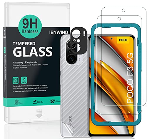Ibywind Screen Protector For Xiaomi Poco F3/Redmi K40/K40 Pro,with 2Pcs Tempered Glass,1Pc Camera Lens Protector,1Pc Backing Carbon Fiber Film [Fingerprint Reader,Easy to install]