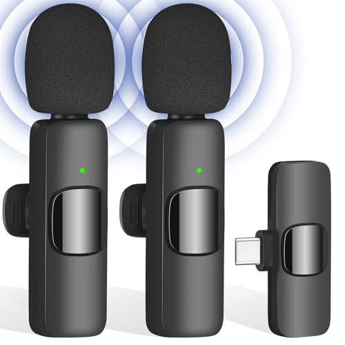 IIQ Wireless Microphone for iPhone 15，2 Pack Mini Professional Wireless Wireless Clip Mic Android, Tiny Lapel Microphone pad,for Video Interview Podcast, Facebook, Tiktok,YouTube