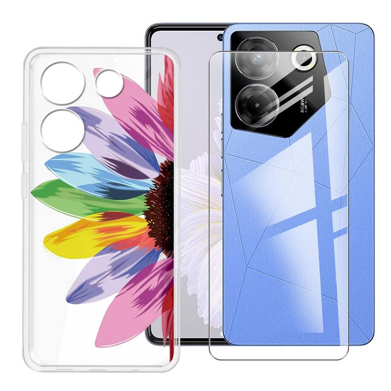 Ikiiqii Cover for Tecno Camon 20 Pro 5G (6.67") Phone Case + Screen Protector, Clear Silicone Case, Shockproof Slim Non-Slip Protective Case-Colorful Sunflowers