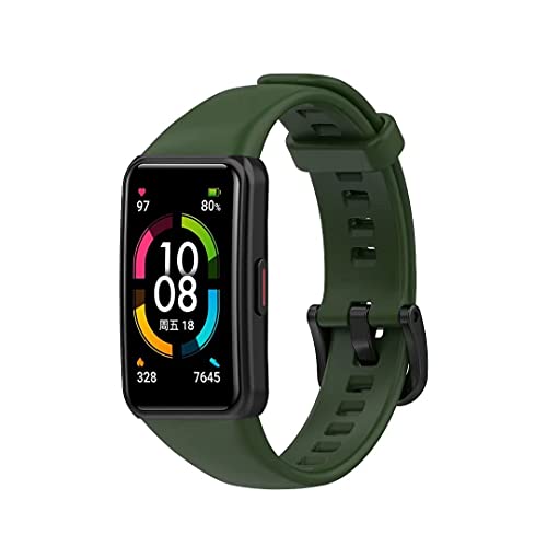 iPartsonline Sport Watch Strap Compatible for Huawei Band 6/Honor 6 Bracelet, Sweatproof Lightweight Silicone Wristband Strap Watch Replacement Band Compatible for Huawei Band 6 pro-Military Green