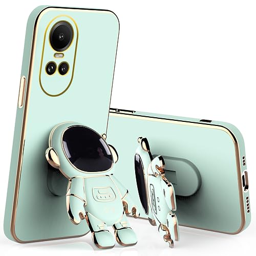 Jancyu Compatible with Oppo Reno 10 Case Silicone with Cute Astronaut Kickstand, Shockproof Oppo Reno 10 Pro Phone Case with Screen Protector for Women/Men Cover (Green)
