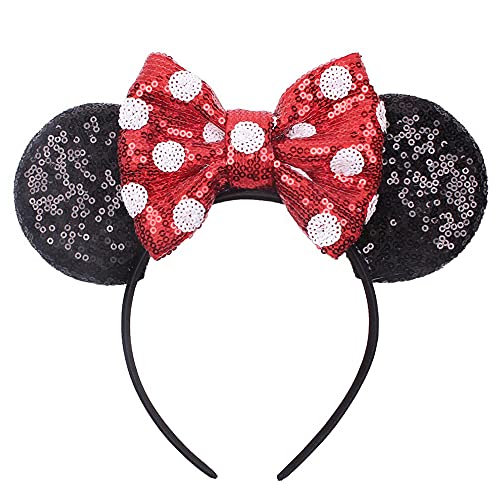 JIAHANG Mic Mouse Ear Headband Sequin Bow Costume Headwear Polka Dot Princess Headpiece for Women Girls
