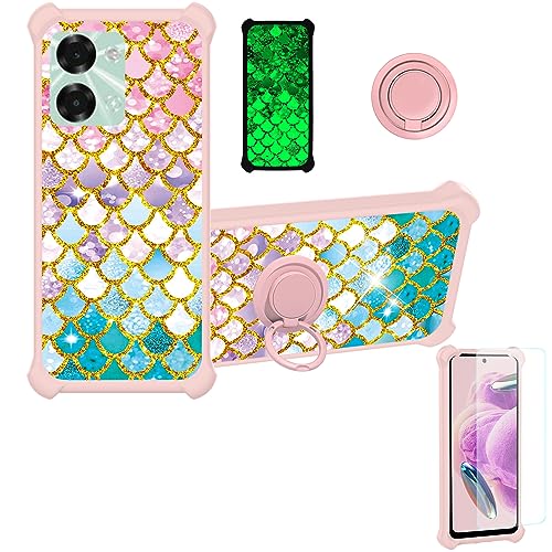 jioeuinly Case for Itel P40+Plus Case Compatible with Itel P40+Plus Phone Case Cover [with Tempered Glass Screen Protector][Ring Support][Gold Glitter+Luminous] JSF-YL