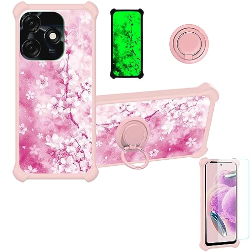 jioeuinly Case for Tecno Spark 10C Case Compatible with Tecno Spark 10C Phone Case Cover [with Tempered Glass Screen Protector][Ring Support][Luminous Effect] YGF-MH