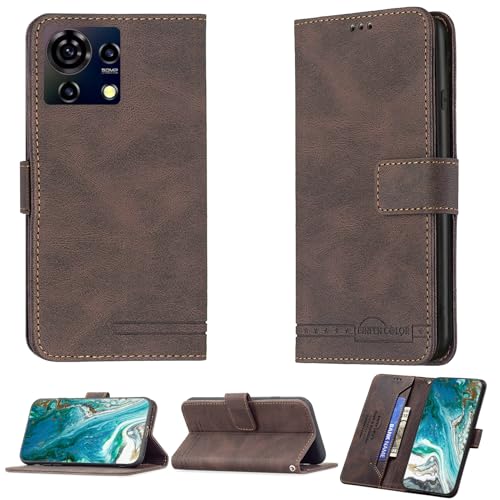jioeuinly for ZTE Blade V50 Vita 4G Case Compatible with ZTE Blade V50 Vita Phone Case Cover Flip Stand Cover PU Leather BF09 Wallet Case Brown
