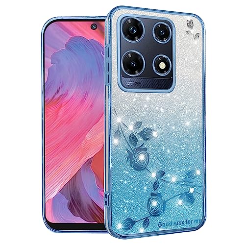 Kainevy for Infinix Note 30 Pro Case Glitter for Women Girls Pink Floral Clear Shockproof Protector Infinix Note 30 Pro Phone Case Luxury Diamond Bling Sparkle Cute Phone Cover TPU (Blue)