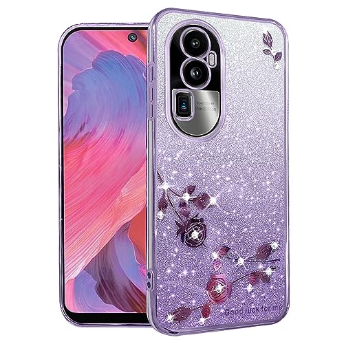 Kainevy for Oppo Reno 10 Pro Plus 5G Case Glitter for Women Girls Pink Floral Clear Shockproof Protector Oppo Reno 10 Pro Plus Phone Case Luxury Diamond Bling Sparkle Cute Phone Cover (Purple)