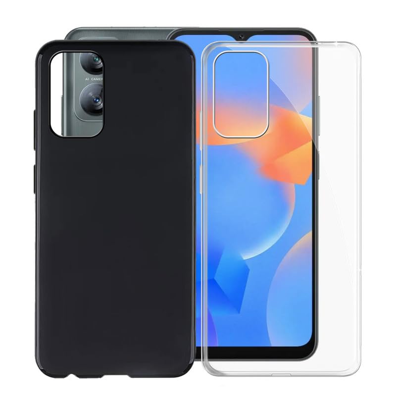 KJYFOANI for Blackview A52 Pro Case, Black + Clear Shockproof Bumper Sleeves, 360° Drop Protection Shell Full Body Ultra-Thin Soft Silicone Cover for Blackview A52 Pro (6.50") - [2 Pack]