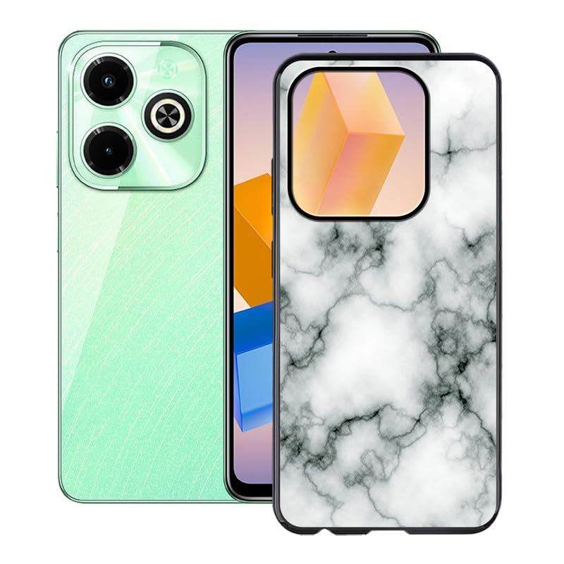 KJYFOANI for Infinix Hot 40i Case, Black Shockproof Bumper Sleeves, 360° Drop Antiscratch Protection Cover Slim Fit Ultra-Thin Soft Silicone Phone Case for Infinix Hot 40i (6.56") - Marble