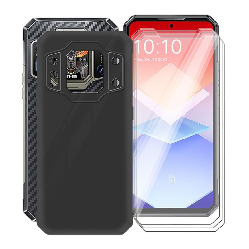 KJYFOANI for Oukitel WP30 Pro Case, with [ 3 x Screen Protector Tempered Glass Film], Black Soft Silicone Cover Shockproof Bumper Protection Case for Oukitel WP30 Pro (6.78") - Black