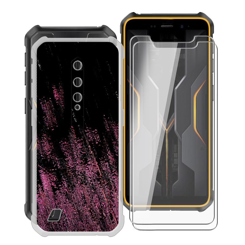 KJYFOANI for Ulefone Armor X12 Pro Case with 2 x Tempered Glass Screen Protector, Transparent Shockproof Solf Silicone Protection Case for Ulefone Armor X12 Pro (5.45"), for Women Men - Pink