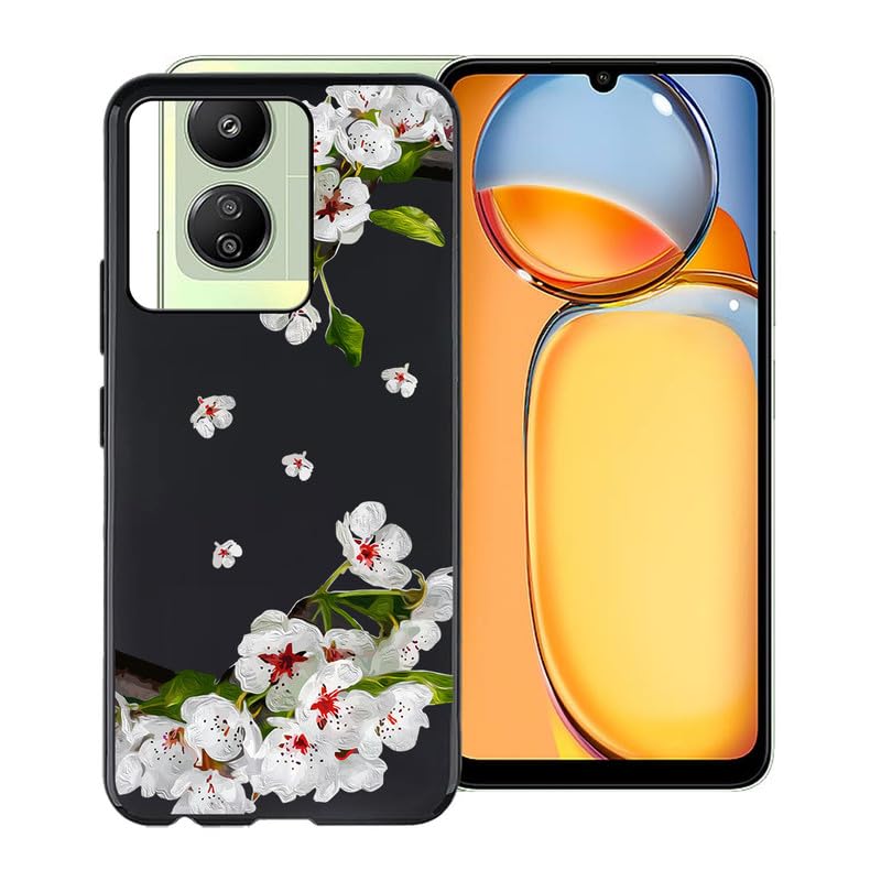 KJYFOANI for Xiaomi Poco C65 Case, Black Shockproof Bumper Sleeves, 360° Drop Antiscratch Protection Cover Slim Fit Ultra-Thin Soft Silicone Phone Case for Xiaomi Poco C65 (6.74") - Pear Blossom