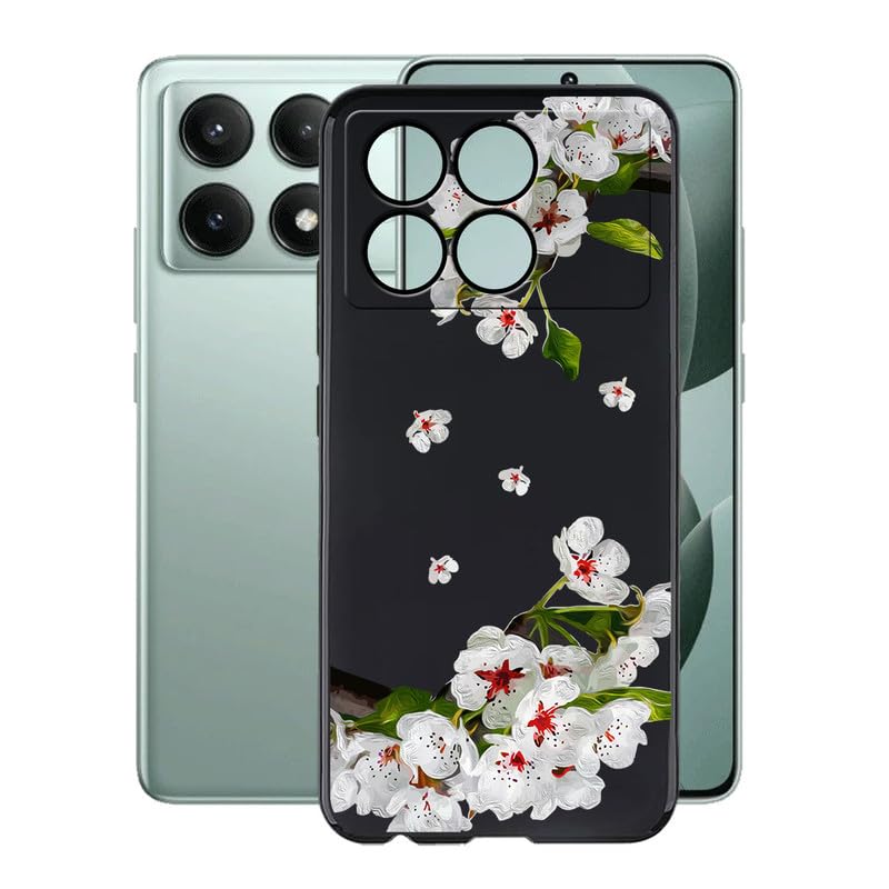 KJYFOANI for Xiaomi Redmi K70 Pro Case, Black Shockproof Bumper Sleeves, 360° Drop Antiscratch Protection Cover Ultra-Thin Soft Silicone Phone Case for Xiaomi Redmi K70 Pro (6.67") - Pear Blossom