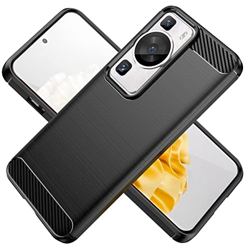 KOARWVC Phone Case for Huawei P60/P60 Pro Case, LNA-AL00 Case Carbon Fiber Shockproof Rugged Shield Anti-Scratch Soft TPU Back Cover Cases for Huawei P60 (Black)
