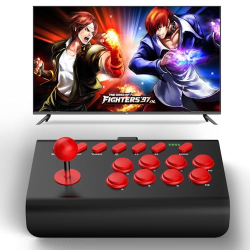 Koiiko Arcade Fight Stick Joystick for Switch/PS4/PS3/PC/Tablet/iOS/Android Game Controller, with Turbo/Macro Functions, Emulators for Classic Gaming, Street Fighter IV CE, NeoGeo, Big Gamepad, Red
